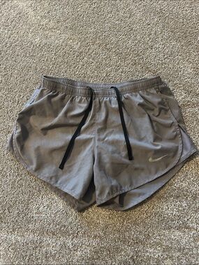 Nike Women’s Light Gray Athletic Running Shorts with Black Drawstring